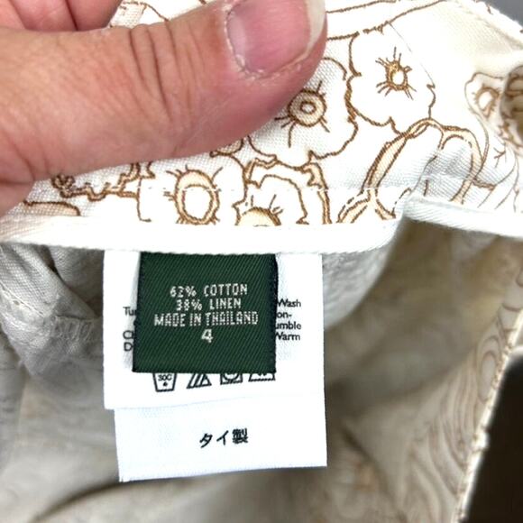 Eddie Bauer Womens 4 White Brown Cotton Linen Blend A-Line Floral Y2K Mini Skirt - Picture 6 of 6